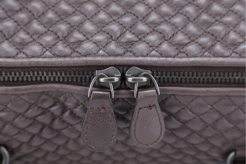 BOTTEGA VENETA DARK BROWN QUILTED LEATHER BOSTON BAG WITH DUST COVER