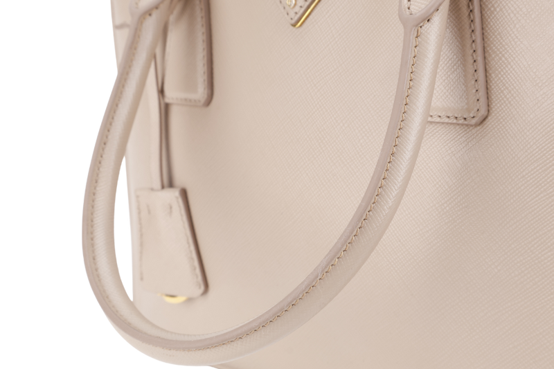 PRADA GALLERIA MEDIUM BEIGE SAFFIANO LEATHER GOLD HARDWARE WITH STRAPS AND DUST COVER