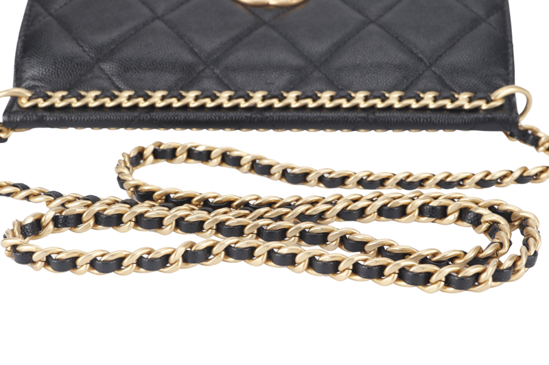 CHANEL 23A CHAIN SHOULDER BAG MICROCHIP (GCNHxxxx) BLACK CAVIAR LEATHER GOLD HARDWARE WITH DUST COVER AND BOX