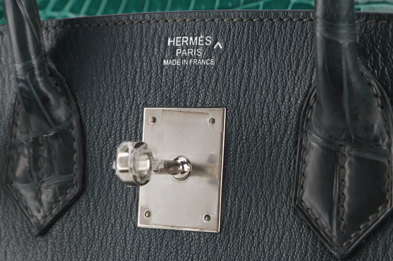 HERMES BIRKIN 30 PATCHWORK EMERALD GREEN, VERT TITIEN, VERT FONCE, MALACHITE, ROSE AZALEE INTERIOR, SILVER HARDWARE POROSUS, EPSOM, CHEVRE, CLEMENCE, BOX WITH DUST COVER