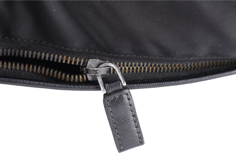 PRADA SHOULDER BAG (VA0269) NERO TESSUTO SAFFIANO SILVER HARDWARE WITH CARD AND DUST COVER