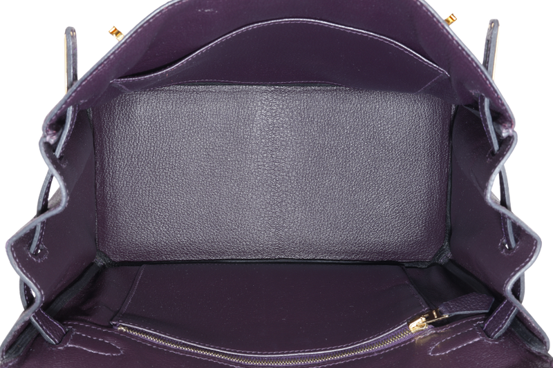 HERMES BIRKIN 25 STAMP T (YEAR 2015) RAISIN COLOR TOGO LEATHER GOLD HARDWARE WITH KEYS, LOCK AND DUST COVER