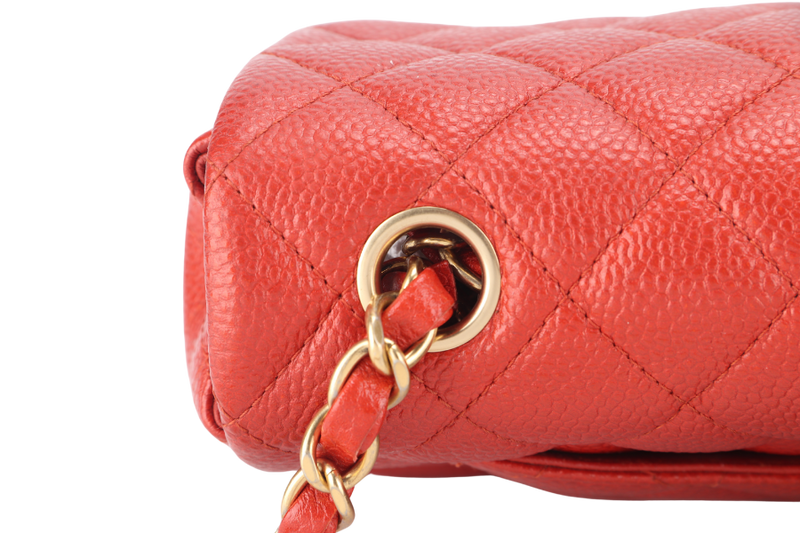 CHANEL CLASSIC FLAP MINI RECTANGULAR (2062xxxx) RED CAVIAR GOLD HARDWARE WITH DUST COVER