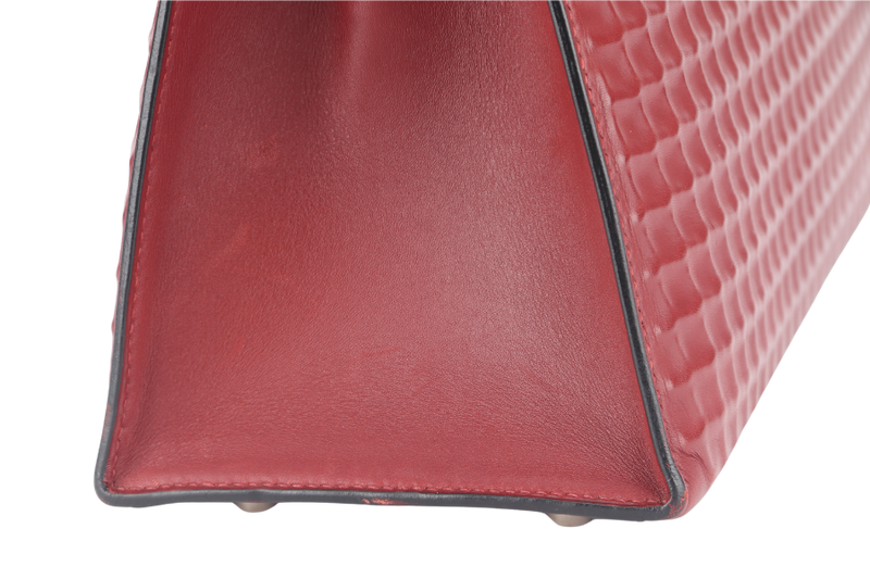 HERMES KELLY 32 WAFFLE SELLIER STAMP G (YEAR 2003) ROUGE H EVERCALF LEATHER SILVER HARDWARE WITH STRAPS, DUST COVER (NO KEYS & LOCK)