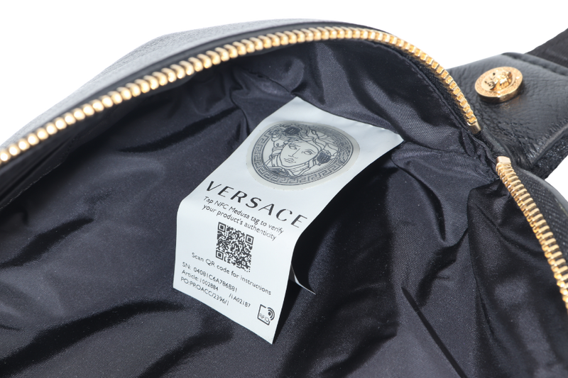 VERSACE MENDUSA BELT BAG BLACK CALF LEATHER GOLD HARDWARE WITH DUST COVER