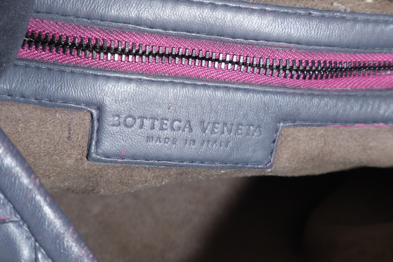 BOTTEGA VENETTA INTRECCIATO HOBO BAG GREY WITH PINK CALF LEATHER SILVER HARDWARE SILVER HARDWARE NO DUST COVER