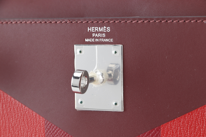 HERMES KELLY 28 STAMP C (YEAR 2019) LETTRE M ROUGE H VERMILLION, ROSE TYRIEN EPSOM, CHEVRE SOMBRERO SILVER HARDWARE WITH LOCK&KEYS, RAINCOAT AND DUST COVER