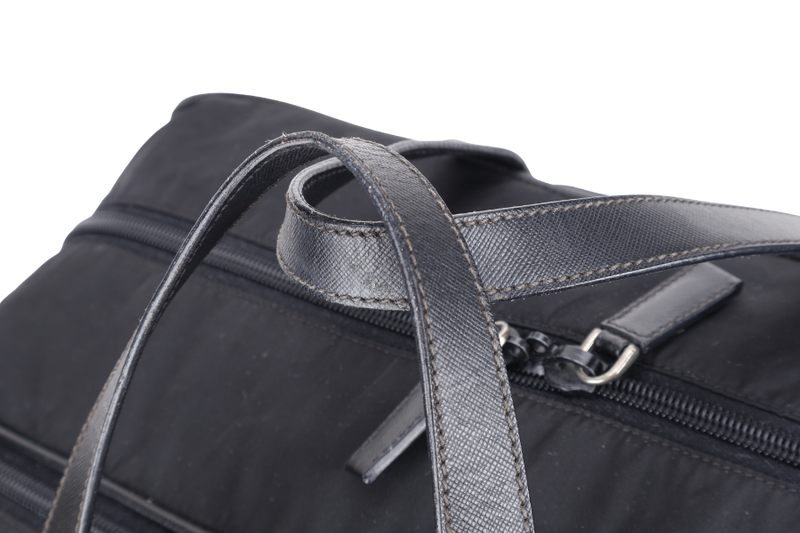 PRADA BLACK NYLON TESSUTO BUSINESS BAG SAFFIANO LEATHER TRIM SILVER HARDWARE WITH SHOULDER STRAP NO DUST COVER