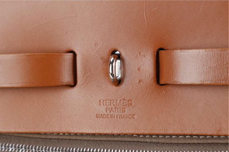 HERMES HERBAG 39 BROWN CANVAS RHW STAMP C (2018) WITH DUST COVER