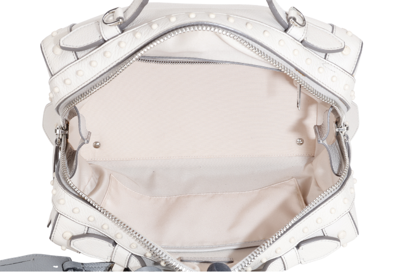 TOD'S DON BAULETTO LIGHT GREY CALF LEATHER SILVER HARDWARE WITH DUST COVER AND STRAPS