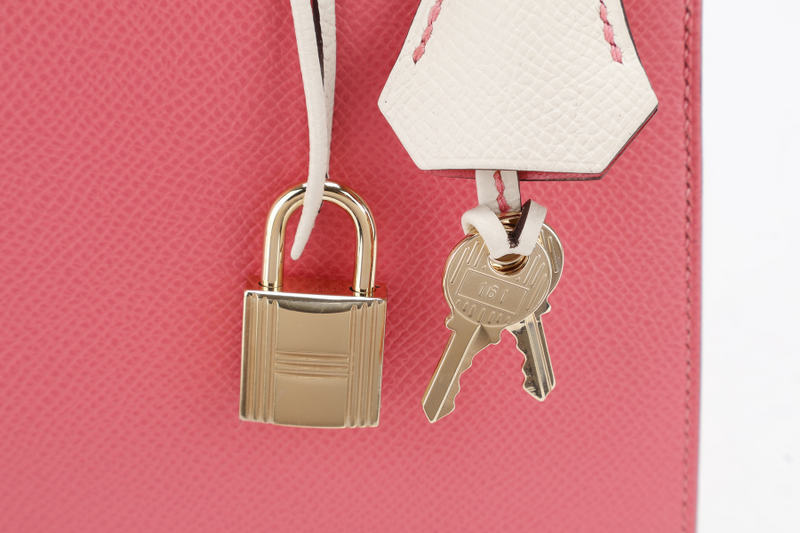 HERMES KELLY 25 HSS STAMP C (YEAR 2018) ROSE AZALEE & CRAIE EPSOM LEATHER LIGHT GOLD HARDWARE WITH STRAP, KEYS, LOCK AND DUST COVER