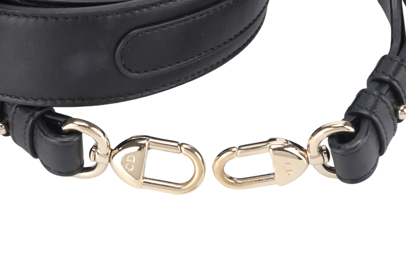 CHRISTIAN DIOR SMALL LADY DIOR BLACK LAMBSKIN GOLD HARDWARE WITH ICONS STRAPS AND DUST COVER