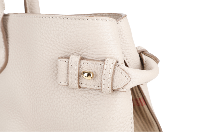 BURBERRY BEIGE BANNER HOUSE CHECK DERBY TOTE CALF LEATHER GOLD HARDWARE WITH STRAPS AND DUST COVER