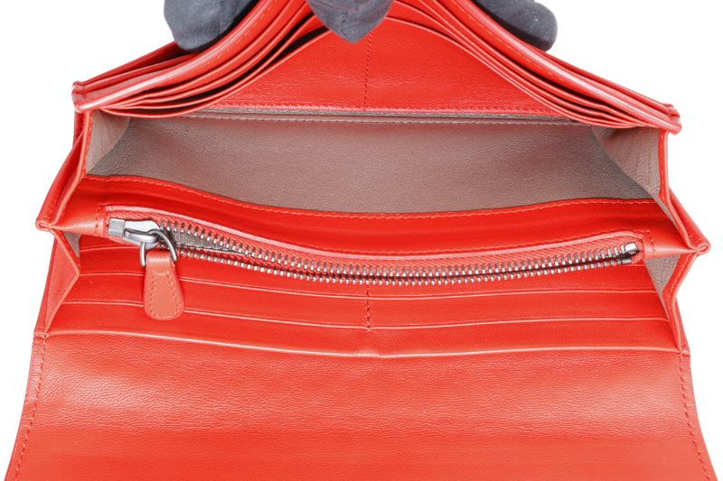 BOTTEGA VENETA CONTINENTAL FLAP WALLET RED INTRECCIATO LEATHER WITH DUST COVER AND BOX