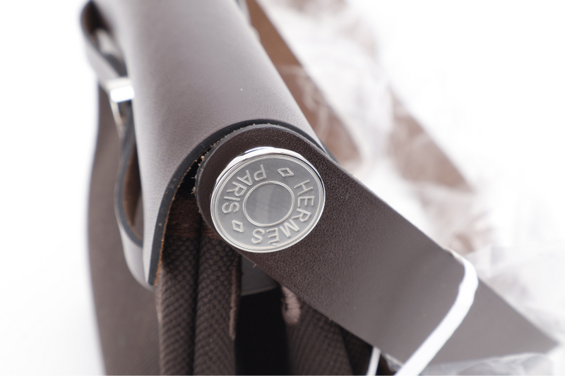 HERMES MINI HERBAG STAMP W (YEAR 2024) EBENE TOILE SILVER HARDWARE WITH DUST COVER