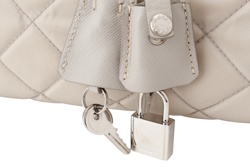 PRADA BR4965 TESSUTO IMPUNTU CHAIN BAG BEIGE NYLON SILVER HARDWARE WITH CARD AND DUST COVER