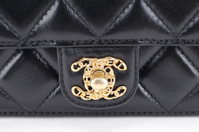 CHANEL QUILTED FLAP CLUTCH BAG SHINY BLACK LAMBSKIN GOLD HARDWARE (E210xxxx) WITH DUST COVER, BOX AND PAPER BAG