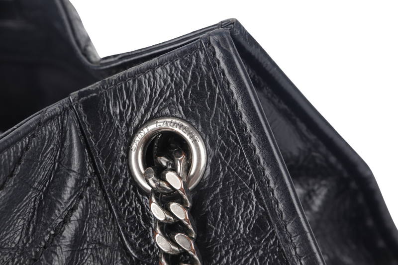 YVES SAINT LAURENT (YSL) NIKI CRINKLED MEDIUM BLACK CALF LEATHER SILVER HARDWARE NO DUST COVER