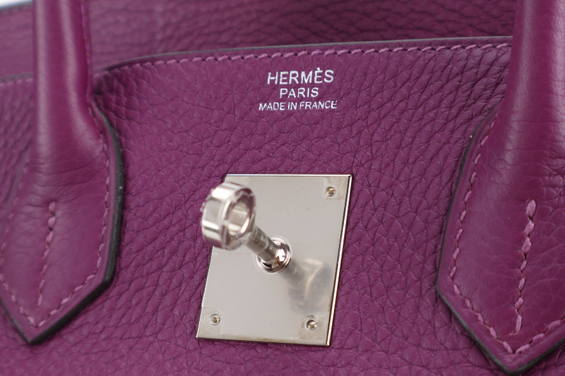 HERMES BIRKIN 30 ANEMONE CLEMENCE LEATHER SILVER HARDWARE STAMP Z (2021) WITH DUST COVER