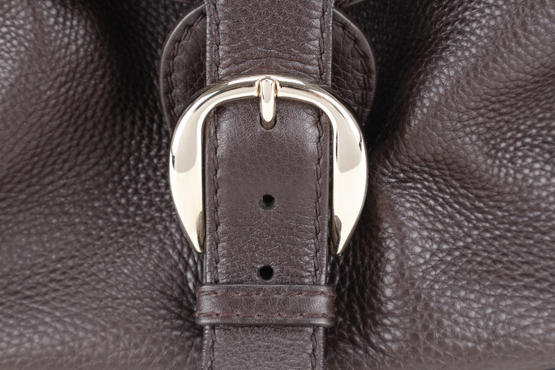 GUCCI HOBO BAG DARK BROWN LEATHER GOLD HARDWARE WITH DUST COVER