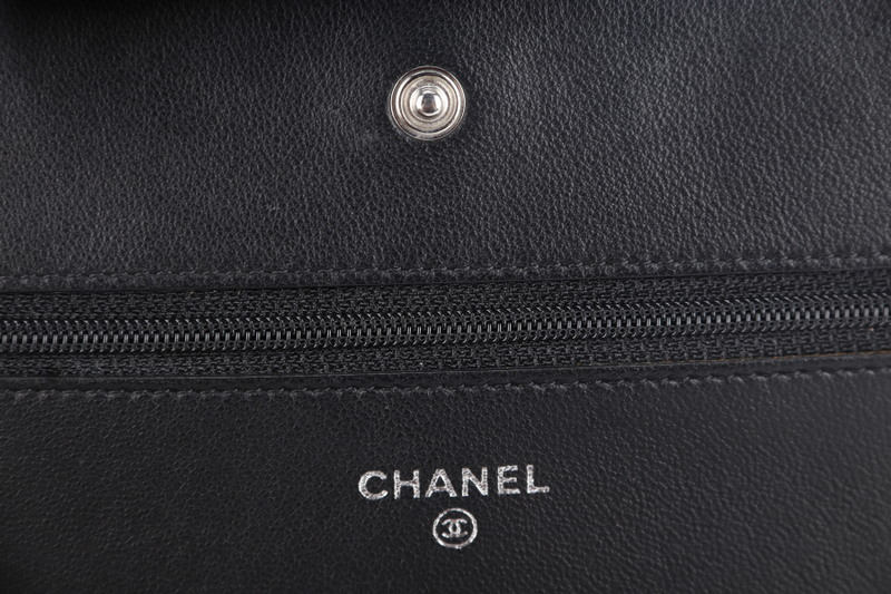 CHANEL CAMELLIA W.O.C (1609xxxx) BLACK EMBOSSED LAMBSKIN SILVER HARDWARE  WITH CARD AND BOX