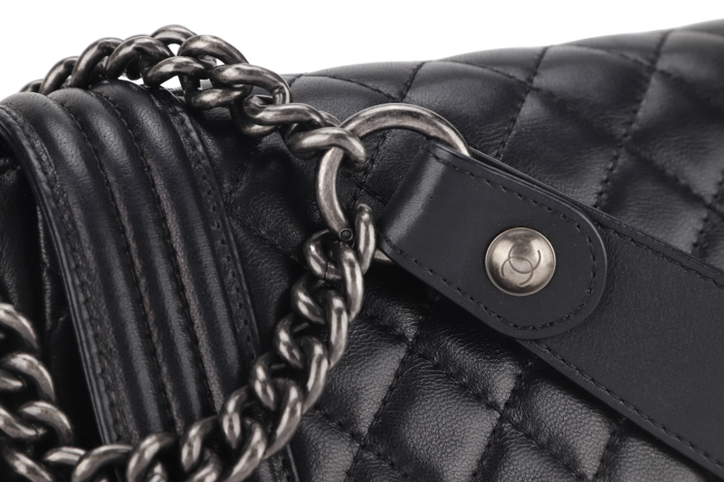 CHANEL BOY ACCORDION MEDIUM BLACK LAMBSKIN LEATHER PALLADIUM HARDWARE (1610xxxx) WITH DUST COVER