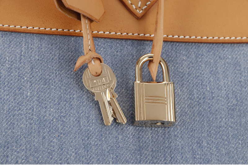 HERMES BIRKIN 35 BARENIA AND DENIM GOLD HARDWARE STAMP I (2005) WITH KEYS&LOCK AND DUST COVER