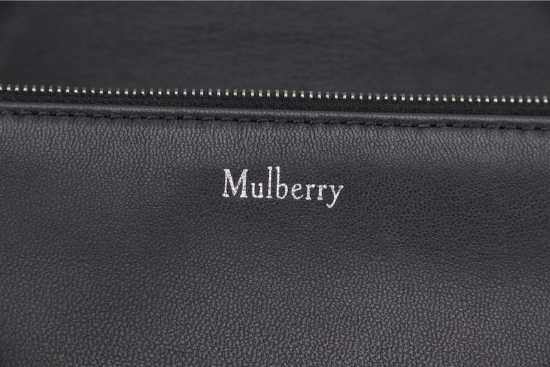 MULBERRY CLIFTON SHOULDER BAG BLACK CROSSBOARDED CALFSKIN BRUSHED SILVER HARDWARE WITH CHAIN STRAP AND DUST COVER