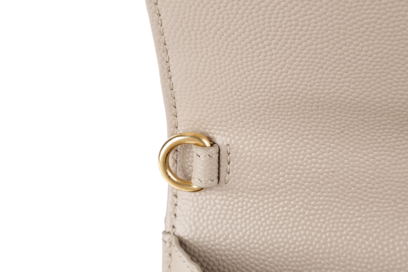 YVES SAINT LAURENT (YSL) CLUTCH BEIGE LEATHER GOLD HARDWARE WITH DUST COVER AND BOX