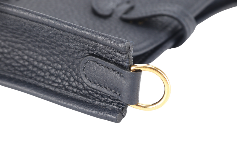 HERMES EVELYNE TPM BLUE INDIGO STAMP C (YEAR 2018) ROSE x ROUGH H STRAP GOLD HARDWARE WITH BOX, NO DUST COVER