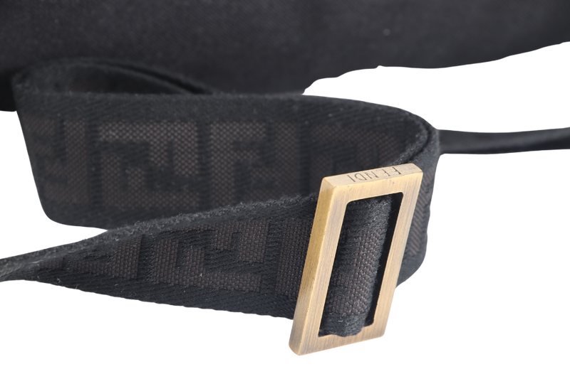 FENDI ZUCCA MESSENGER BAG BLACK CANVAS SILVER HARDWARE WITH DUST COVER