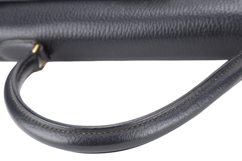 HERMES KELLY SELLIER 35 STAMP T CIRCLE (YEAR 1990) NOIR ARDENNES LEATHER GOLD HARDWARE WITH STRAPS, PADLOCK&KEYS AND DUST COVER