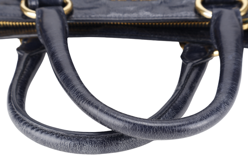 PRADA VITELLO SHINE 2-WAY SATCHEL BAG GOLD HARDWARE WITH STRAP, CARD AND DUST COVER