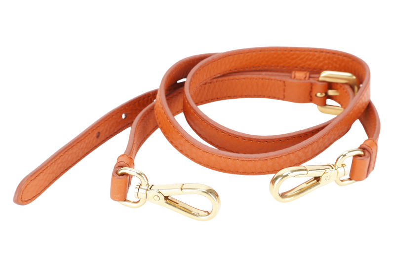 PRADA BN2579 VITELLO DAINO ZIP BAG ORANGE LEATHER GOLD HARDWARE WITH DUST COVER, LONG STRAPS AND CARD