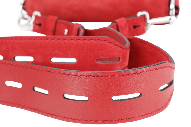 TODS AMU PATTINA TRACOLLA MINI RED SUEDE SHOULDER BAG SILVER HARDWARE WITH STRAPS AND DUST COVER