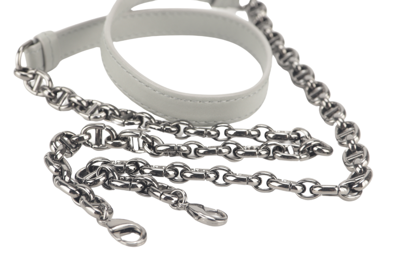CHRISTIAN DIOR GREY LEATHER WOC 05-RU-0292 RUTHENIUM CHAIN WITH DUST COVER
