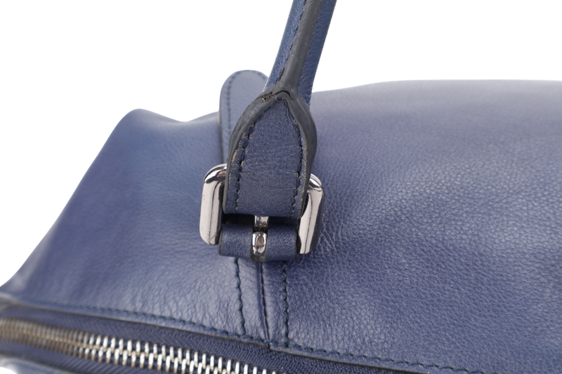 PRADA BR4998 BLUE LARGE LEATHER BOSTON BAG SILVER HARDWARE WITH KEYS & LOCK NO DUST COVER