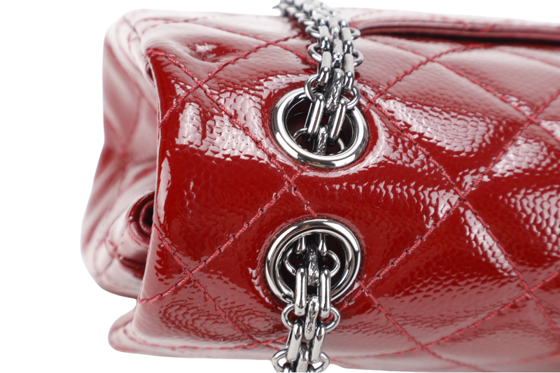 CHANEL 2.55 REISSUE (2025xxxx) BURGUNDY PATENT CAVIAR LEATHER RUTHENIUM HARDWARE WITH CARD NO DUST COVER