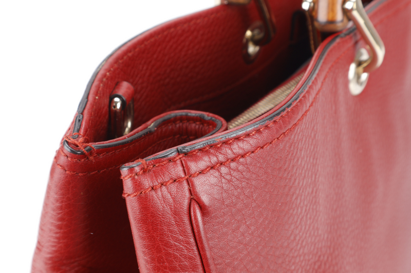 GUCCI RED LARGE BAMBOO SHOPPER LEATHER TOTE BAG GOLD HARDWARE WITH DUST COVER