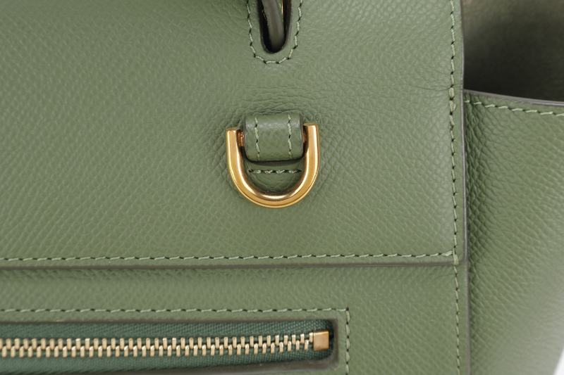 CELINE MICRO BELT BAG GREEN LEATHER GOLD HARDWARE WITH STRAPS AND DUST COVER