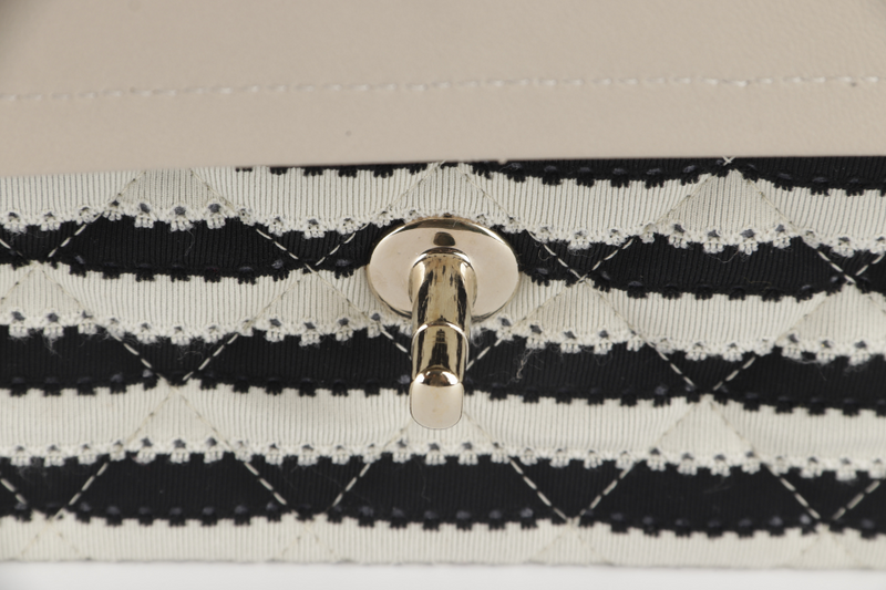 CHANEL COCO SAILOR STRIPE (1919xxxx) BLACK & WHITE JERSEY GOLD HARDWARE WITH CARD