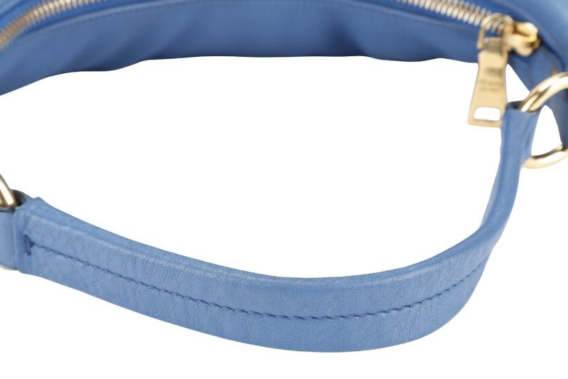PRADA ZIP TOP HOBO VITELLO DAINO BAG LARGE BLUE LEATHER GOLD HARDWARE NO DUST COVER