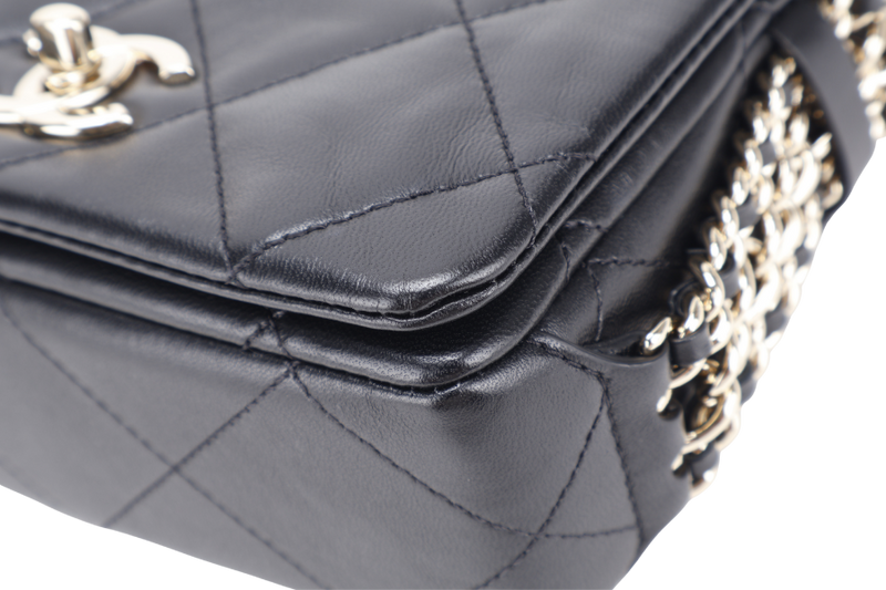 CHANEL CHAIN AROUND SHOULDER BAG (NPL1xxxx) BLACK LAMBSKIN GOLD HARDWARE WITH DUST COVER, BOX AND PAPER BAG