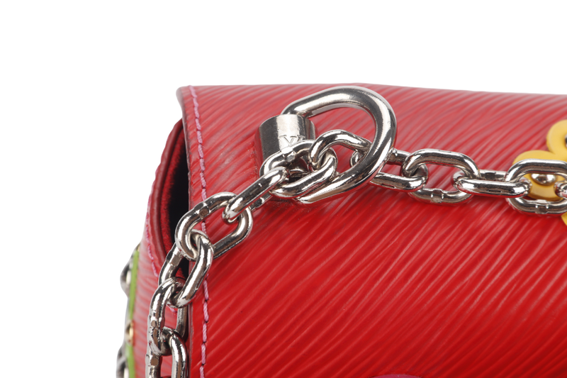 LOUIS VUITTON TWIST LIMITED EDITION MECHANICAL FLOWERS BAG MM RED EPI LEATHER SILVER HARDWARE WITH DUST COVER