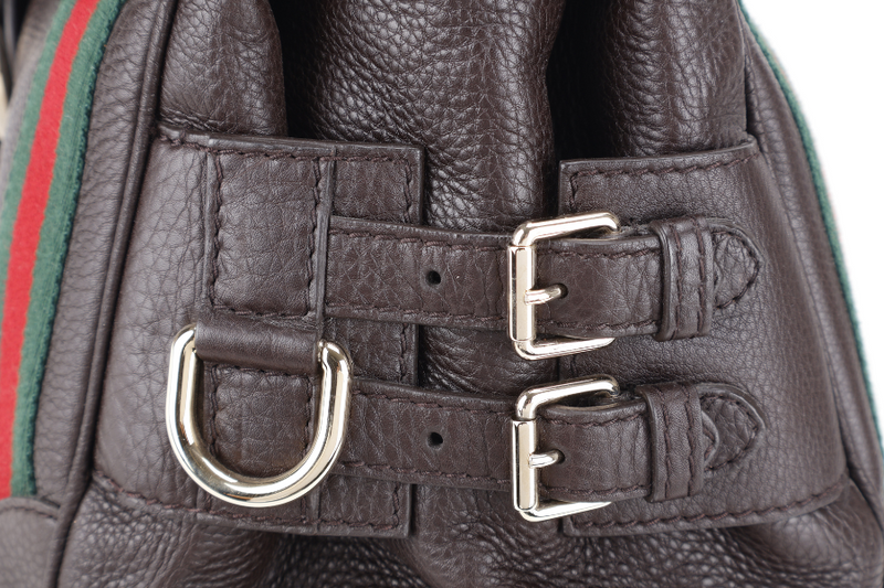 GUCCI HOBO BAG DARK BROWN LEATHER GOLD HARDWARE WITH DUST COVER