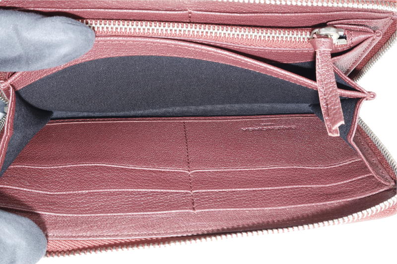 BALENCIAGA EDGE CONTINENTAL MAROON LEATHER ZIPPY WALLET SILVER HARDWARE WITH DUST COVER
