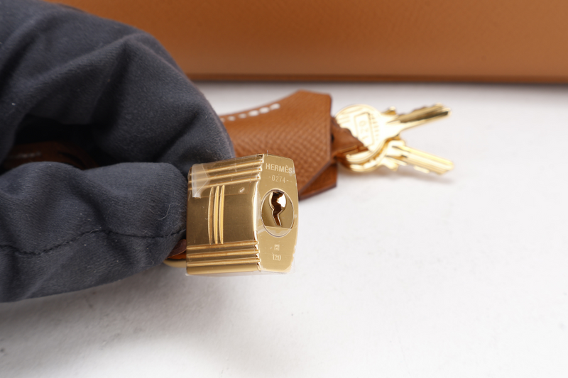 HERMES KELLY SELLIER 25 STAMP K (YEAR 2025) GOLD COLOR EPSOM LEATHER GOLD HARDWARE WITH STRAPS, LOCK&KEYS,DUST COVER AND BOX