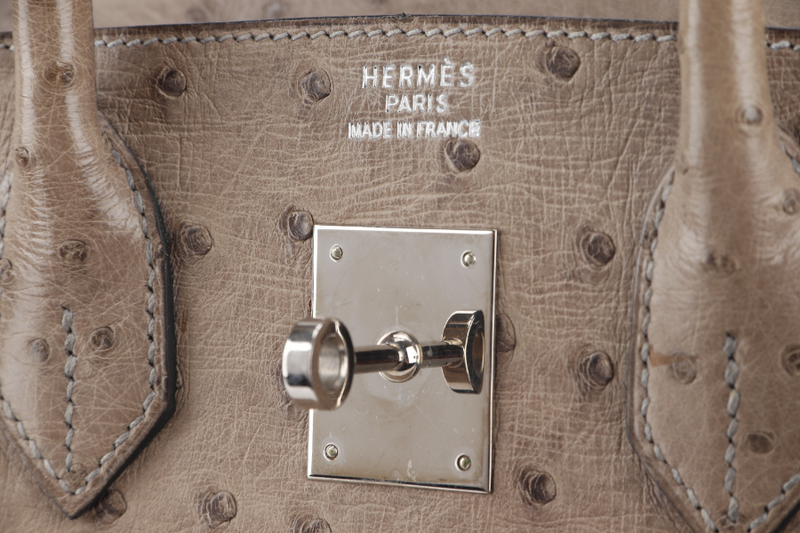 HERMES BIRKIN 30 STAMP C (YEAR 1999) OSTRICH GRIS TOURTERELLE SILVER HARDWARE WITH KEYS AND LOCK AND DUST COVER