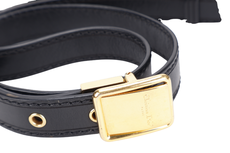 CHRISTIAN DIOR BOBBY FLORAL MOTIF (05-RU-0211) MEDIUM BLACK LEATHER GOLD HARDWARE WITH STRAPS, CARD AND BOX