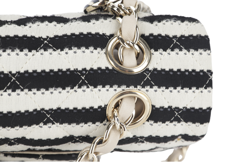 CHANEL COCO SAILOR STRIPE (1919xxxx) BLACK & WHITE JERSEY GOLD HARDWARE WITH CARD